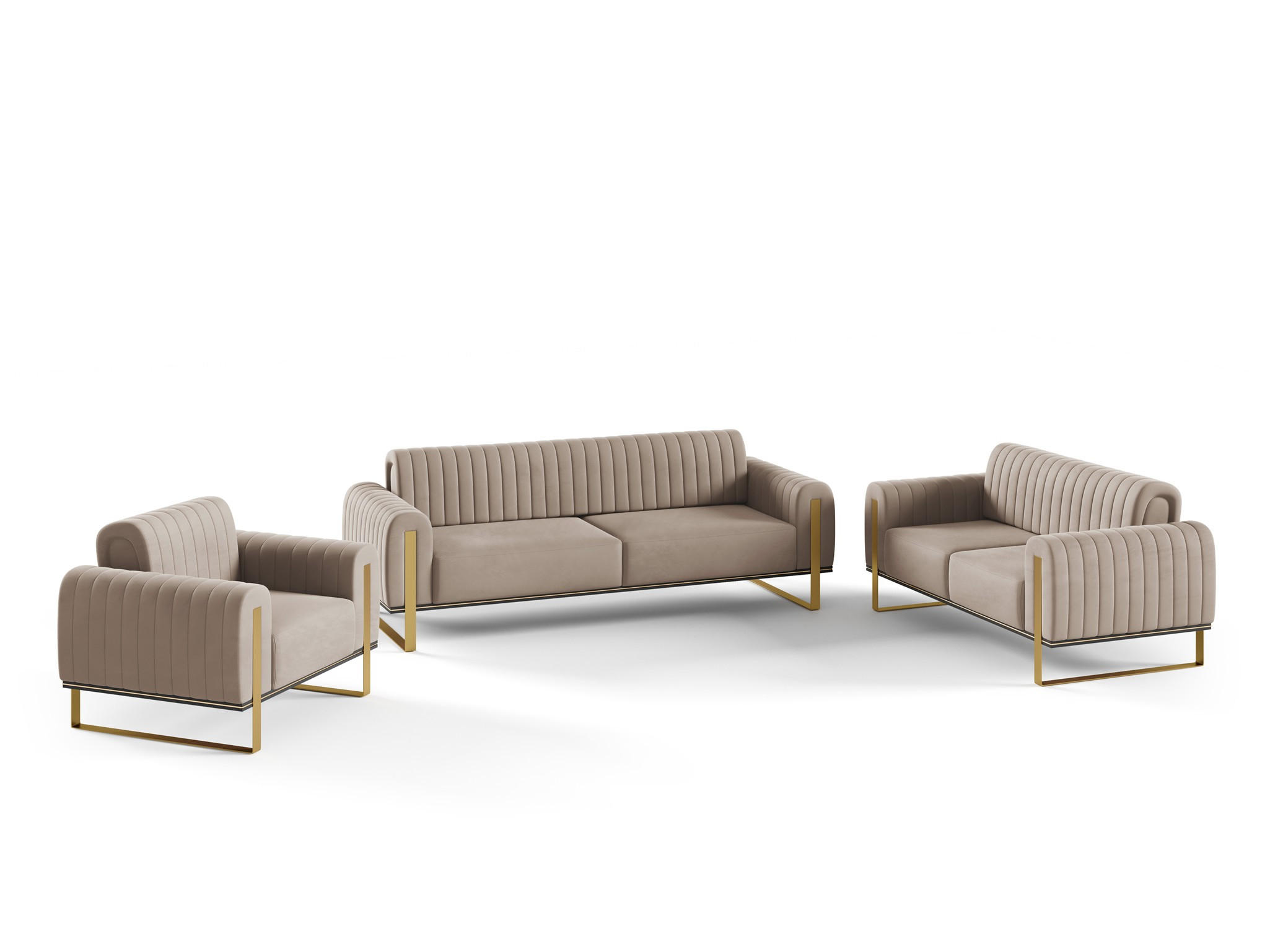 SOFASET Valerie 3-2-1 - Braun, Holzwerkstoff/Textil (228/79/90cm) - Fun Möbel