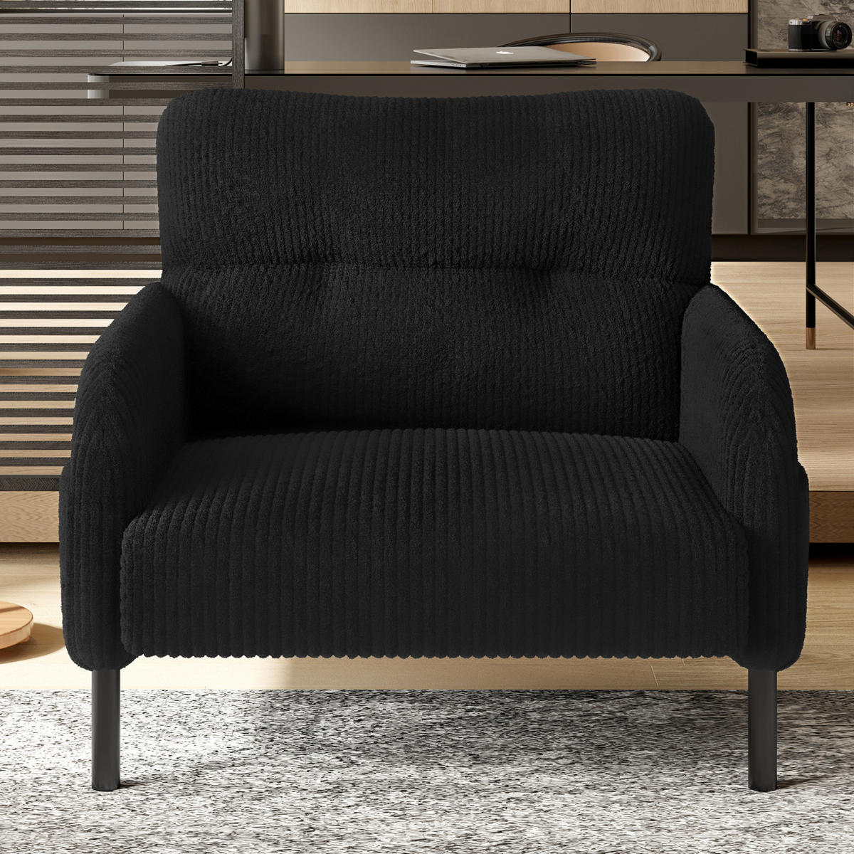 SESSEL 67/75/79 cm in Schwarz aus Cord mit Seitentasche - Schwarz, Textil (67/79/75cm) - BEAOK