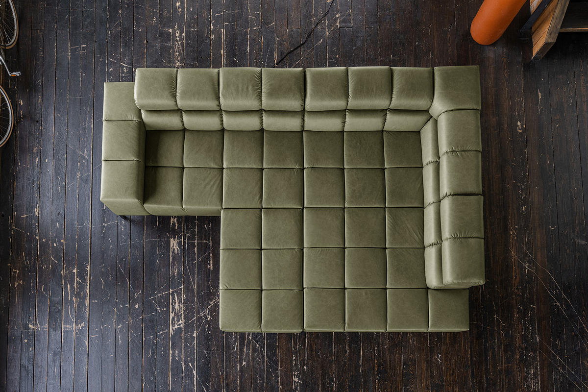 ECKSOFA NELSON Grün Leder - Schwarz/Olivgrün, Leder/Metall (321/216cm) - KAWOLA