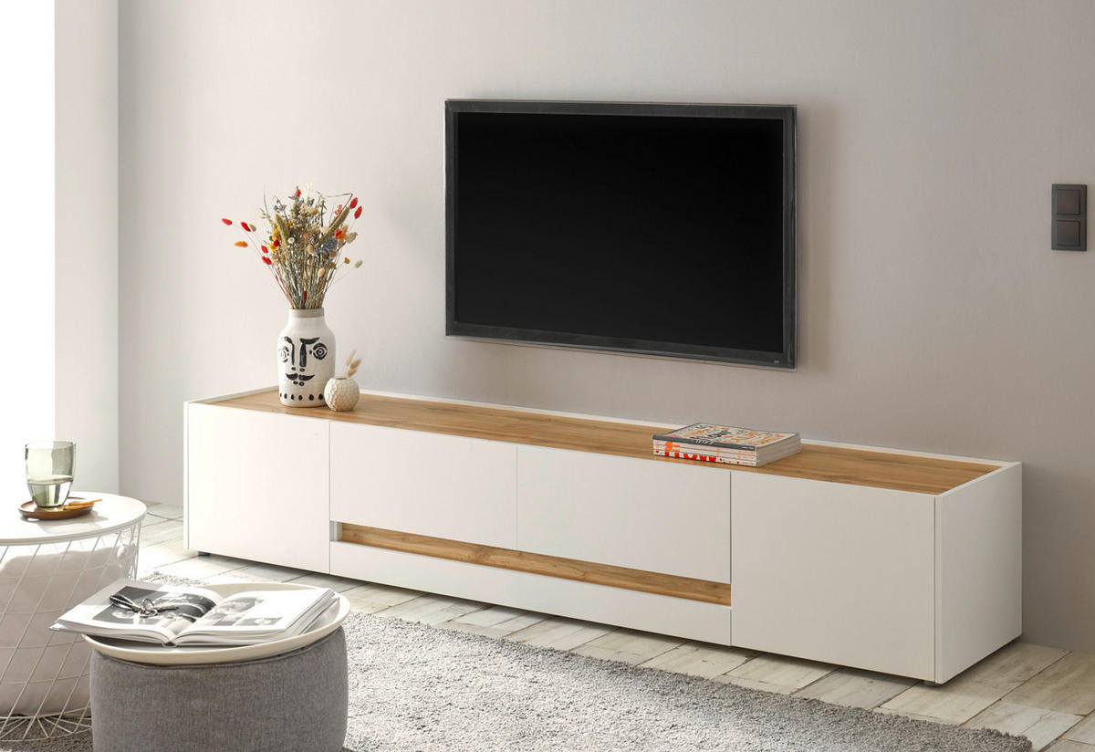 TV-LOWBOARD weiß, Eiche Wotan 223 cm, TV-Unterteil XXL - Eiche Wotan/Schwarz, Holz/Holzwerkstoff (223/40/45cm) - Furn.Design