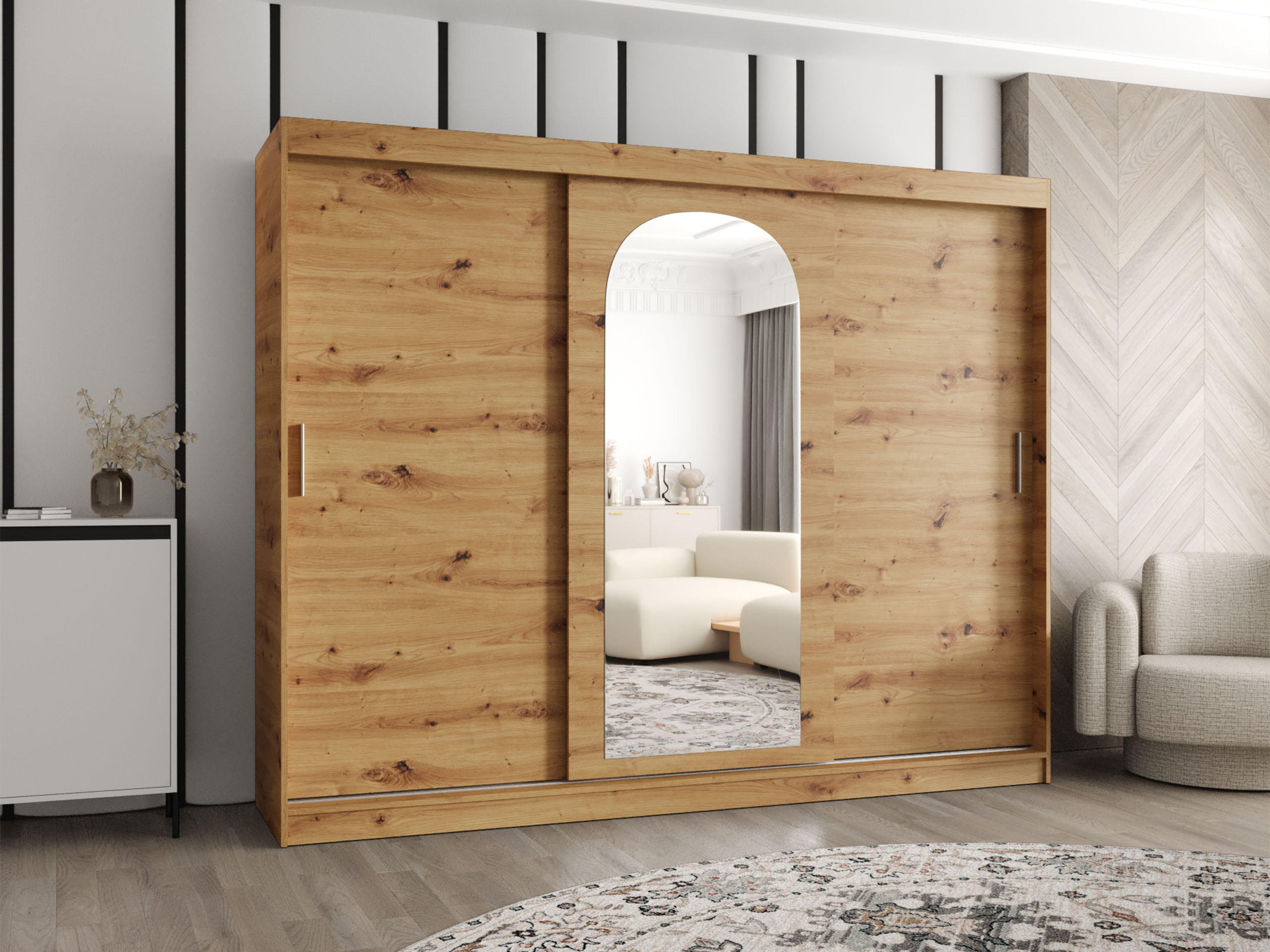 SCHWEBETÜRENSCHRANK Selfie 250 cm - Silberfarben/Eiche Artisan, Holzwerkstoff/Kunststoff (250/200/62cm) - MIRJAN24