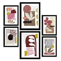 POSTER Set Mit 6 Eigenartige Form 2 In Blume Zusammenfassung A3 & A4 Schwarzer Rahmen - Schwarz, Papier (29/3cm) - Nacnic