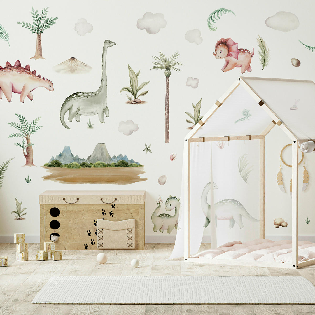 WANDSTICKER SET Dinosaurier und Pflanzen 120x60 - Beige/Braun, Papier (120/60/60cm) - Muralo