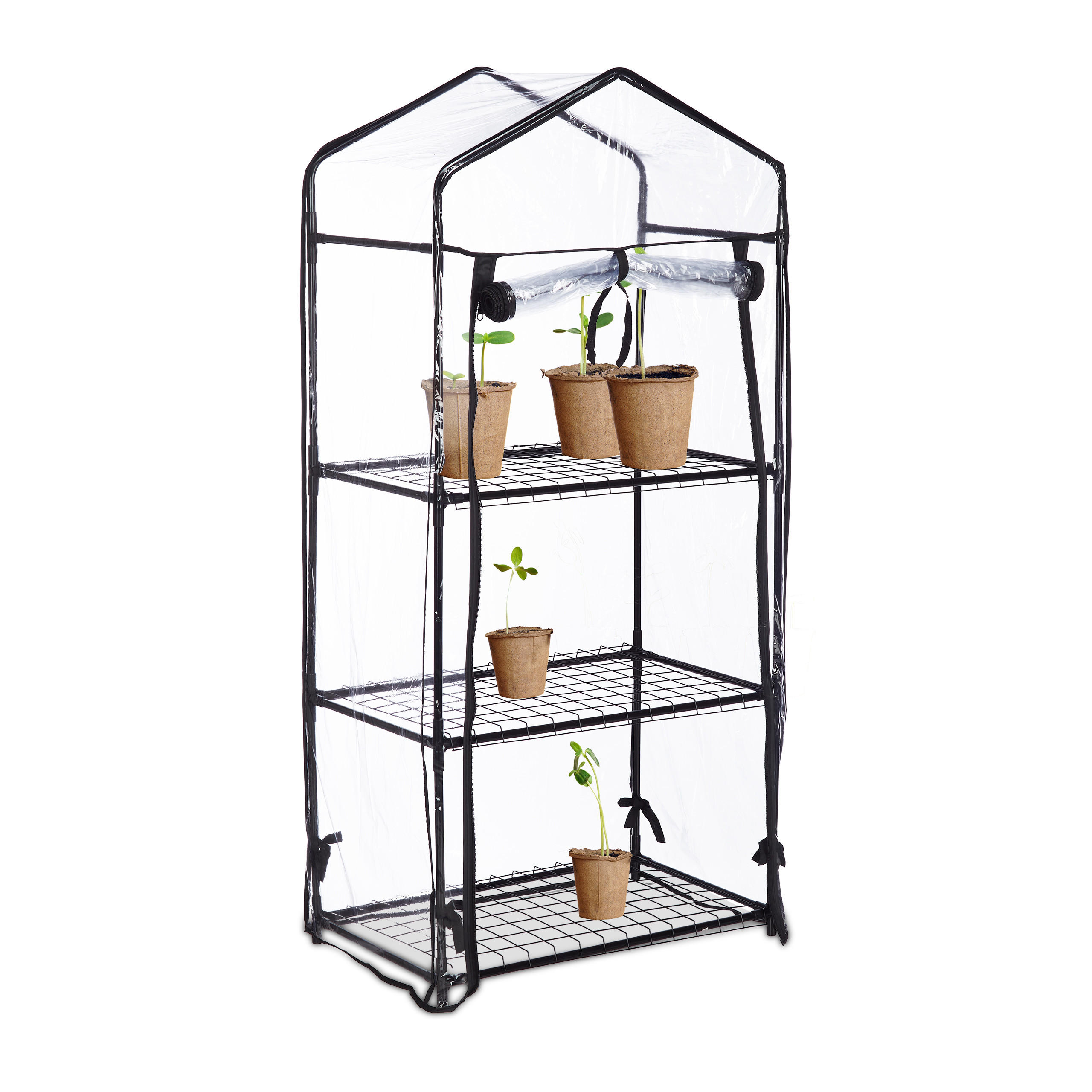 Relaxdays SKLENÍK Černý Transparentní 3 úrovně PVC 126 cm
