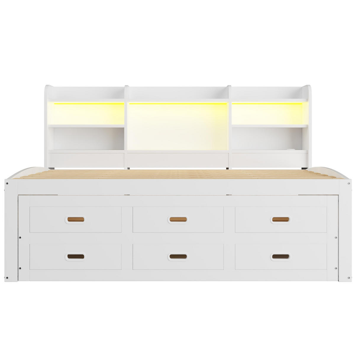 BETT mit LED-Fernbedienung 90/200 cm Weiß mit 3 Schubladen und USB-Anschluss - Weiß, Holzwerkstoff (90/200cm) - OKWISH