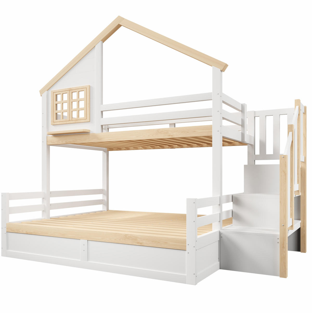 ETAGENBETT mit hydraulischem Stauraum 90x200 und 140x200 cm Weiß/Natur - Weiß, Holzwerkstoff (140/200cm) - Beauniv