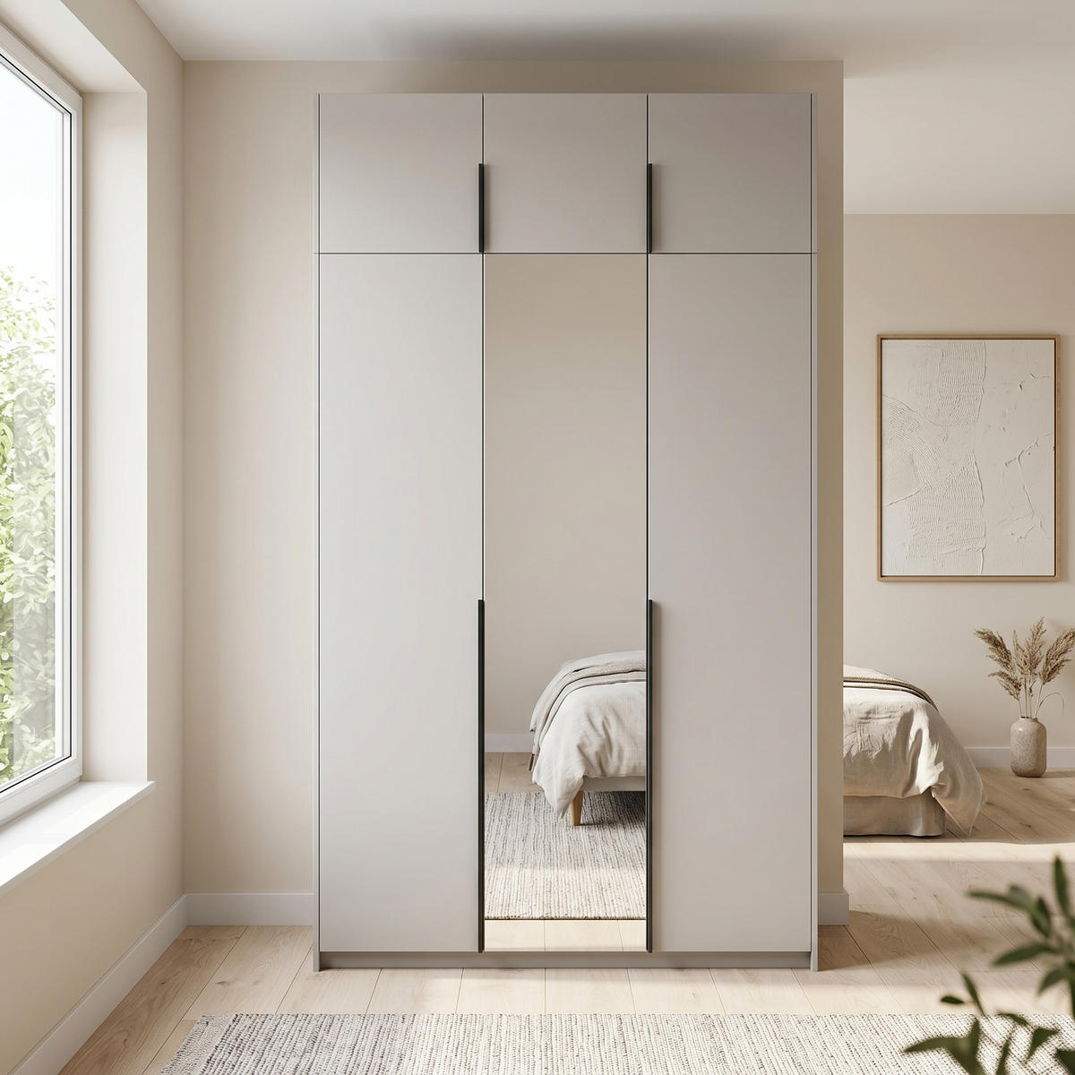 DREHTÜRENSCHRANK THALIA 148/250/58cm 3-türig mit Spiegel Kaschmir - Kaschmir, Holzwerkstoff (148/250/58cm) - MASSENO