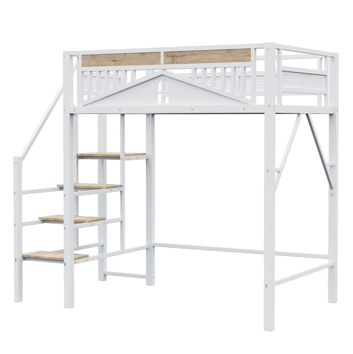 HOCHBETT aus Metall, Sperrholz und MDF 140x200 cm Weiß mit Sicherheitsleiter und Stauraum - Weiß, Metall (140/200cm) - IVMEU