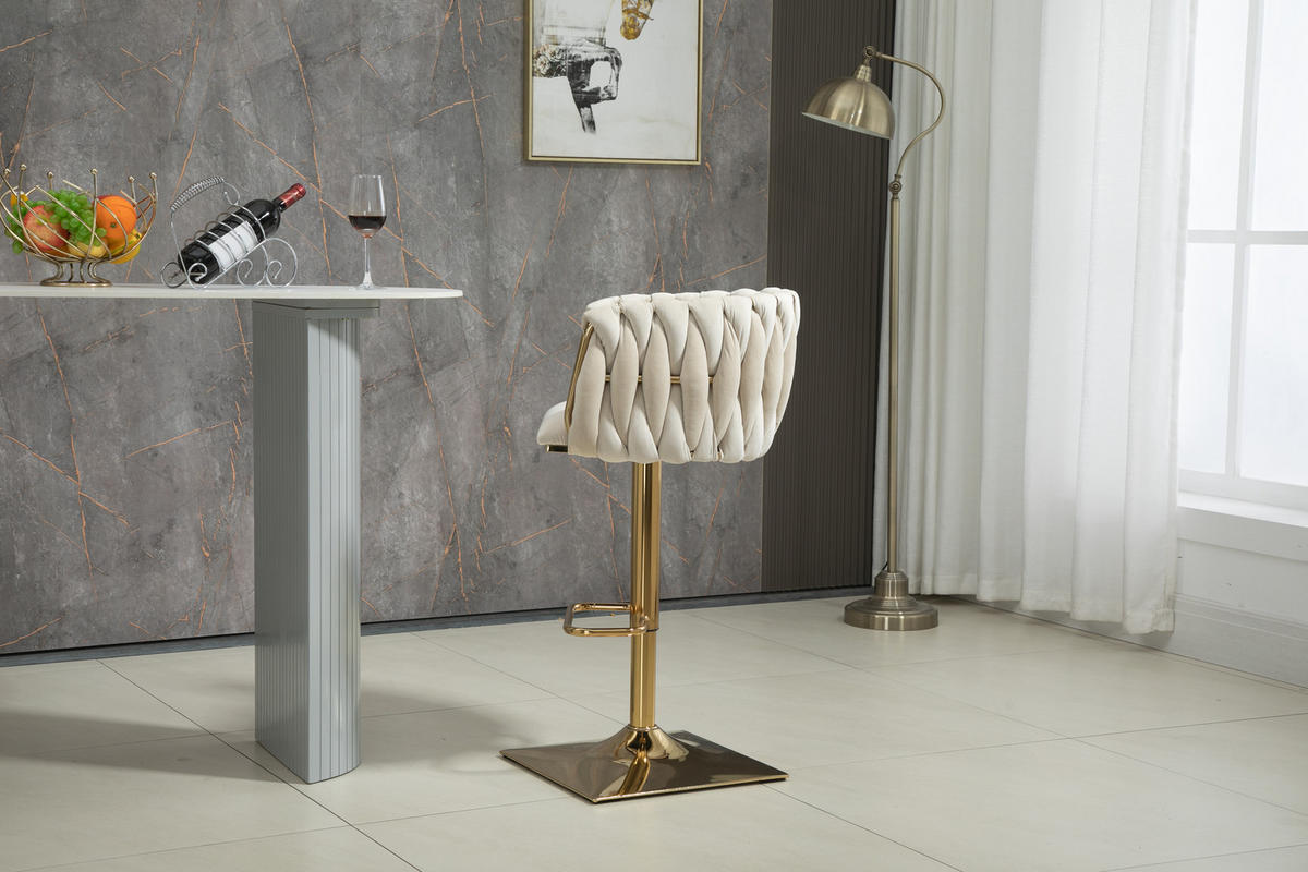 BARHOCKER, drehbar, höhenverstellbar mit Fußstütze, Textil, 53/51/87-105 cm, Ecru - Ecru, Textil (51/105/53cm) - Redom