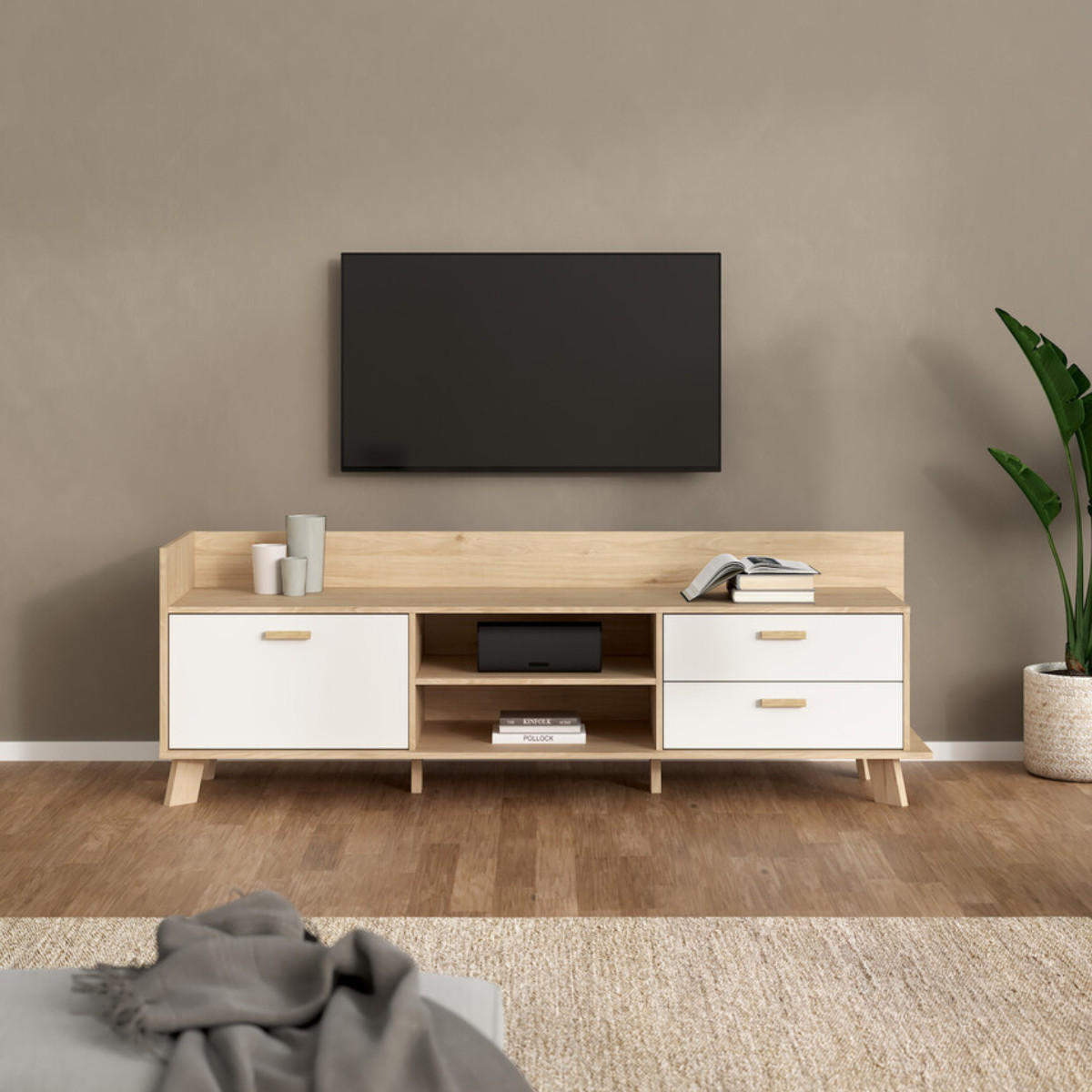 46. TV-MÖBEL mit 2 Türen, 1 Schublade, 2 Fächer storm 181,9/51,2/61,6 cm - Weiß, Holzwerkstoff (51.2/61.6/181.9cm) - Calicosy