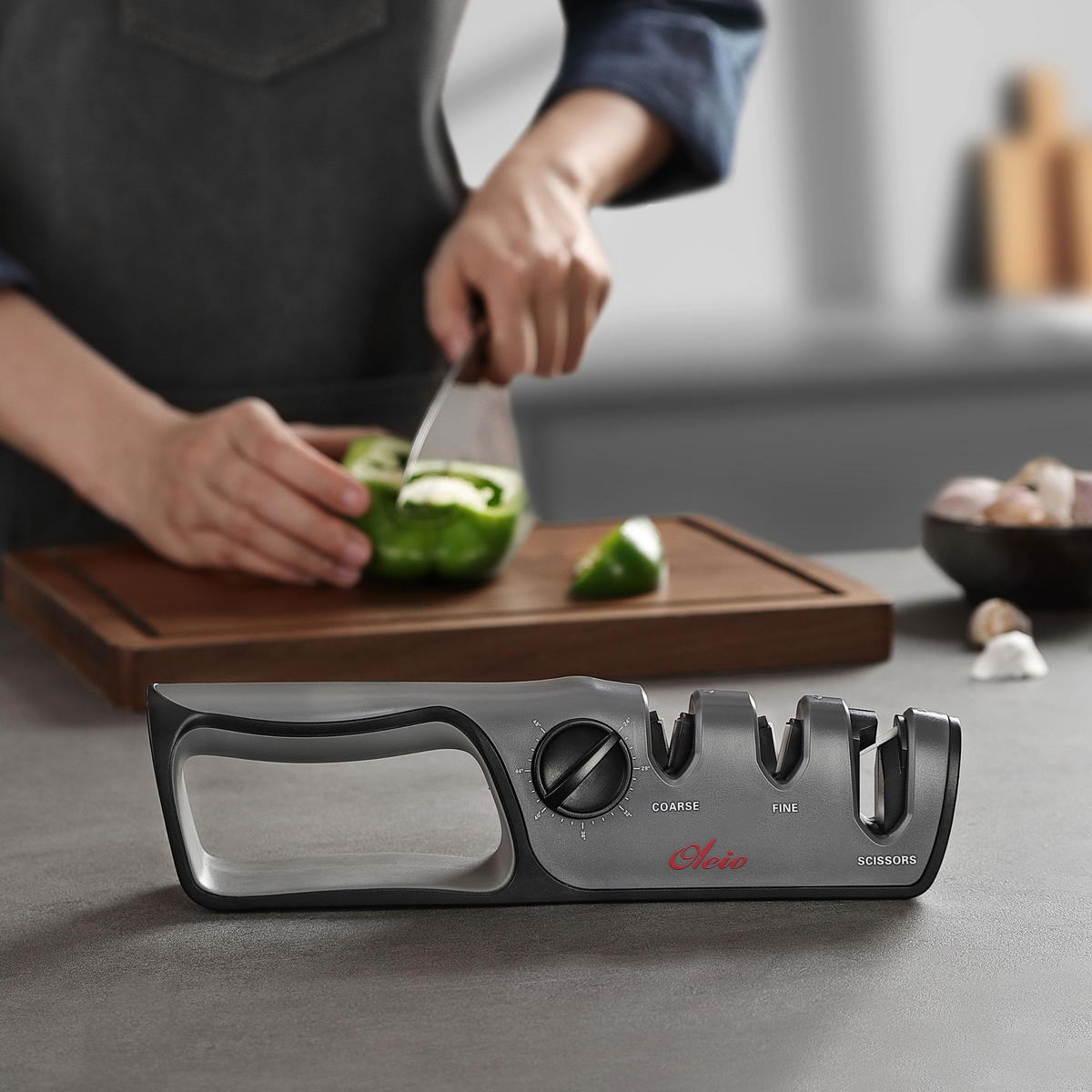 MESSERSCHÄRFER 2-STUFEN 12–24° - Grau, Keramik/Kunststoff - Oleio