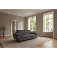 3-SITZER Karlstad Flachgewebe Grau verstell. Kopfstützen B 215 cm - Dunkelgrau, Kunststoff/Textil (215/84/100cm) - foamnova