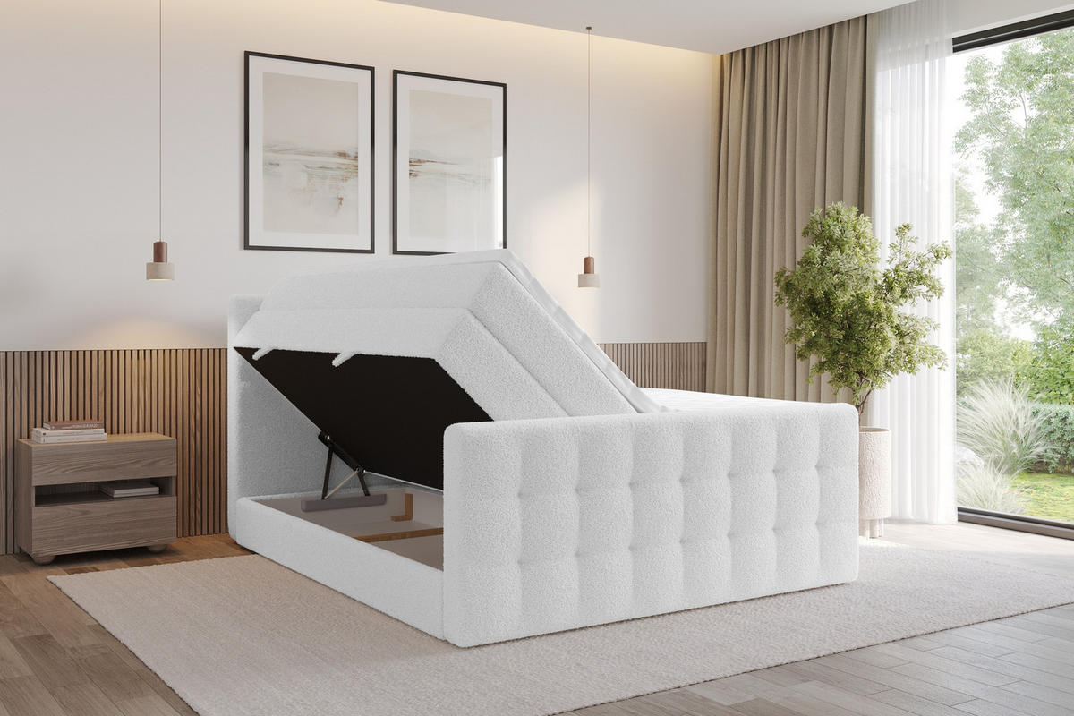 BOXSPRINGOVÁ POSTEL s matrací H3/H4 - IGAN-Z KING - 120x200 cm Bílá - bílá, kompozitní dřevo (123/200cm) - ALTDECOR