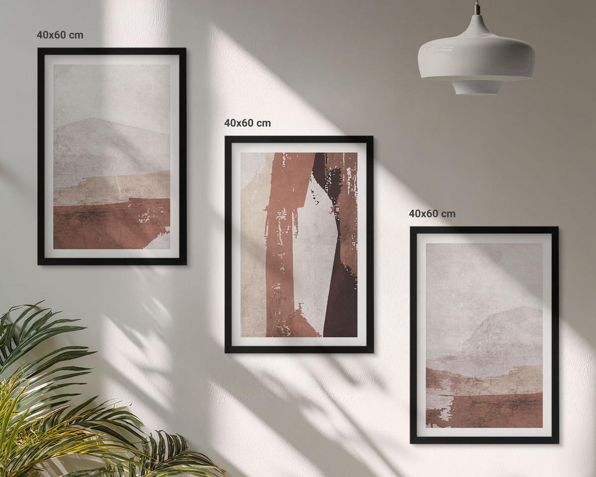 BILDER SET 3er Set - 40x60 cm Schwarzer Rahmen - Braun-beige abstrakte Muster - Schwarz, Kunststoff (40/60cm) - TULUP
