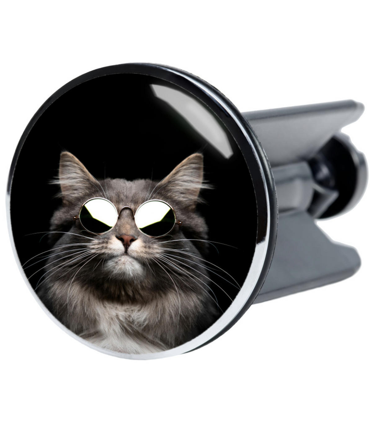 WASCHBECKENSTÖPSEL Cool Cat - Schwarz, Kunststoff/Metall (4/7/7cm) - Sanilo