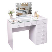 SCHMINKTISCH mit 8 Schubladen 120/55/81 CM und LED Beleuchtung Schminkspiegel Lichtleiste weiß 58/46 cm - Weiß, Holz (55/81/120cm) - VANITII