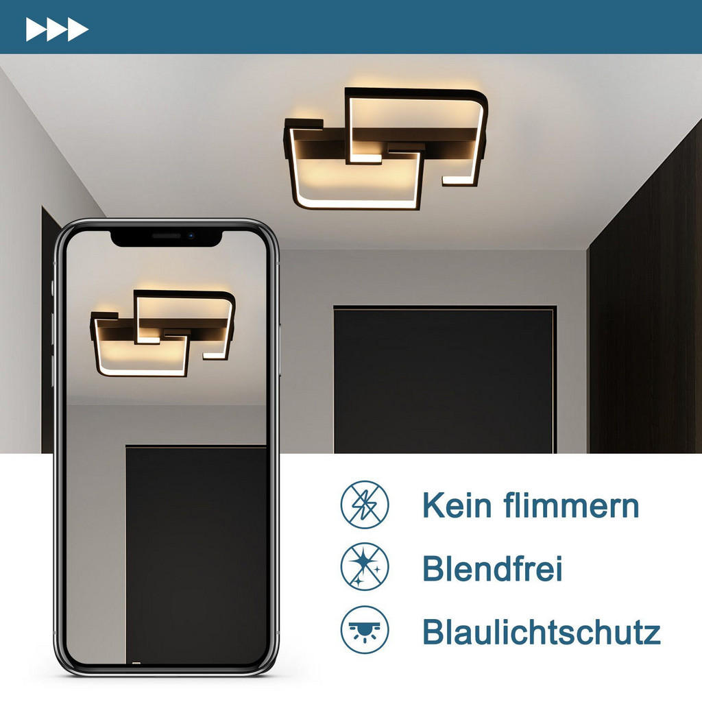 Thumbnail - Nettlife Led-Deckenleuchte, Schwarz, Metall, 25x5x30 cm, Lampen & Leuchten, LED Beleuchtung, LED-Deckenleuchten