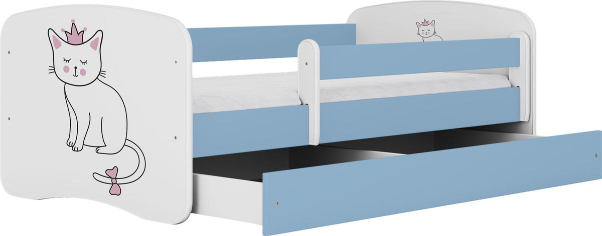 KINDERBETT Emily mit Schublade und Matratze, Blau 70x140 cm - Blau/Altrosa, Holzwerkstoff (140/70cm) - WFL GROUP