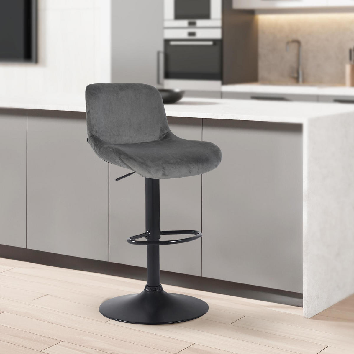 BARHOCKER Samt dunkelgrau - Dunkelgrau/Schwarz, Textil/Metall (50/85/50cm) - CLP