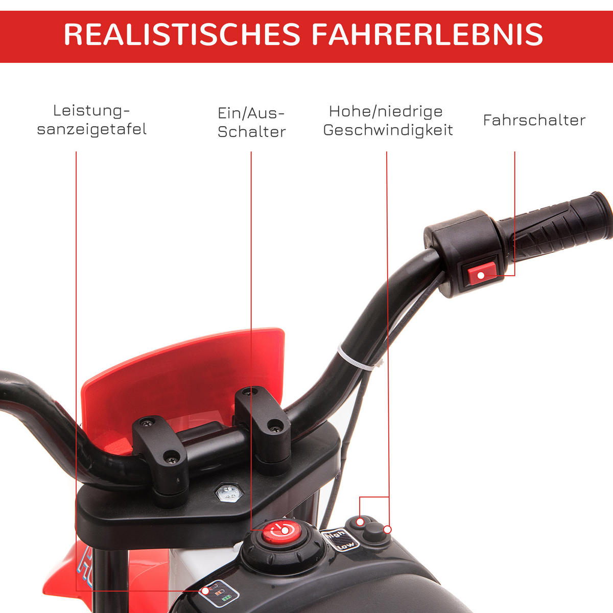 ELEKTRO KINDERMOTORRAD, Blau/Grün/ Rot, PP+ Metall - Rot, Kunststoff (106.5/51.5/68cm) - HOMCOM