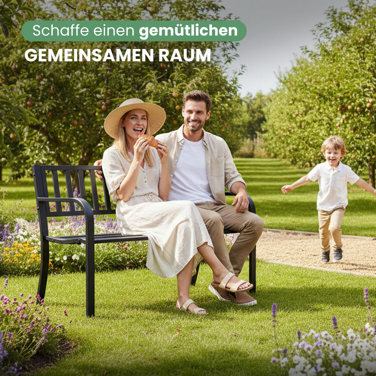 GARTENBANK LINEA Schwarz 119 x 76 x 51 cm - Schwarz, Metall (119/76/51cm) - Akord