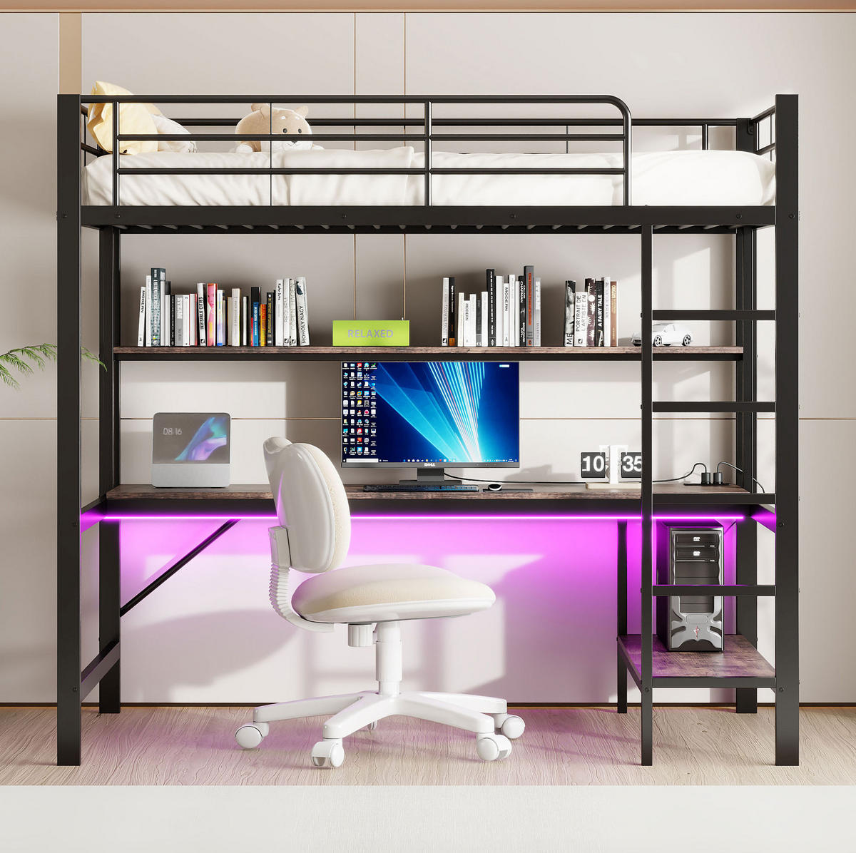 HOCHBETT 90/200 cm Schwarz aus Metall mit Schreibtisch - Schwarz, Metall (90/200cm) - OKMYHOME