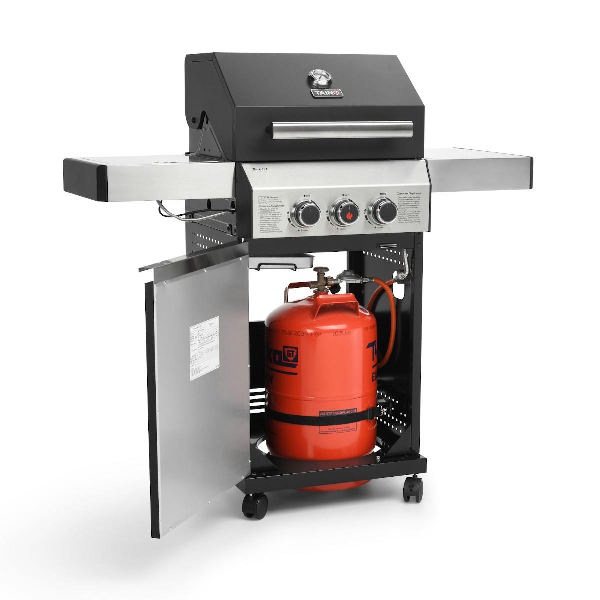 GASGRILL BLACK 2+1 Set mit Edelstahlrost - Schwarz, Metall (116/115/50cm) - TAINO