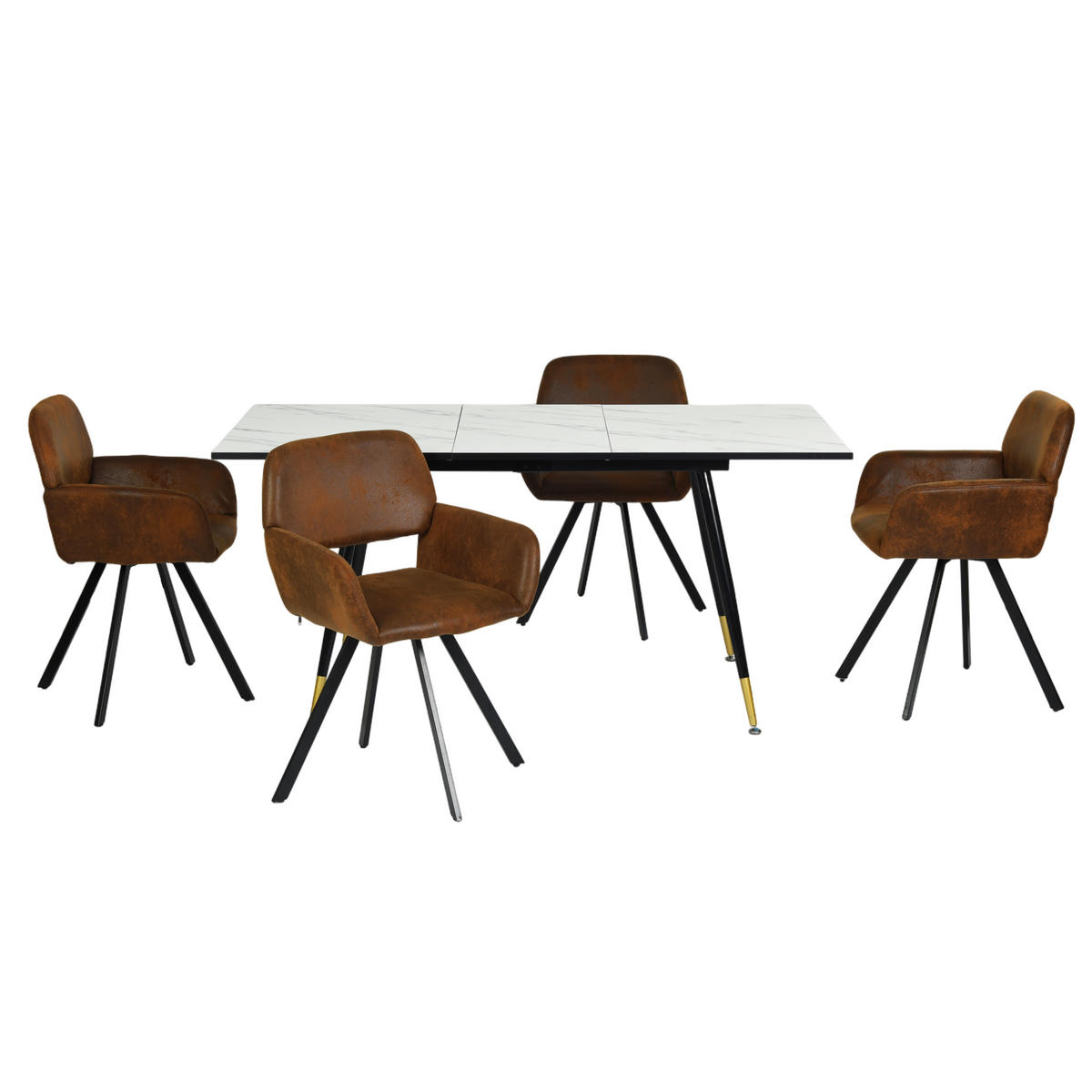 ESSZIMMER SET mit Ausziehbarem Tisch und Drehstühlen - Modernes Design - Schwarz/Braun, Holzwerkstoff/Metall (80/75/160cm) - Urban Meuble