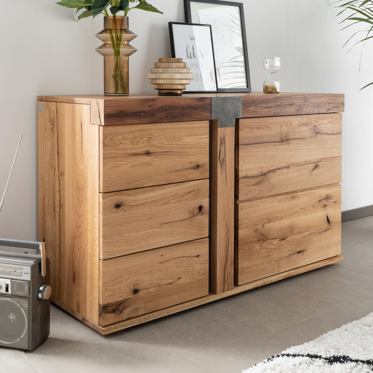 SIDEBOARD Wildeiche / Zerreiche 115x45x75 natur geölt NEW AMSTERDAM #09 - Naturfarben, Holz (115/75/45cm) - Massivmoebel24