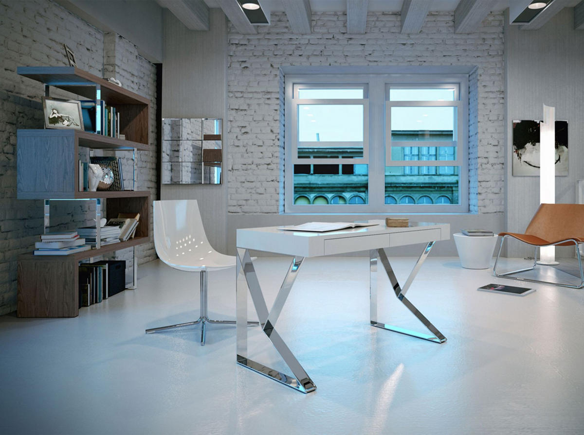 SCHREIBTISCH Schreibtisch aus weißem Holz und verchromtem Stahl 120/61/76 cm - Edelstahlfarben/Weiß, Holz/Metall (61/120/76cm) - ANGEL CERDA