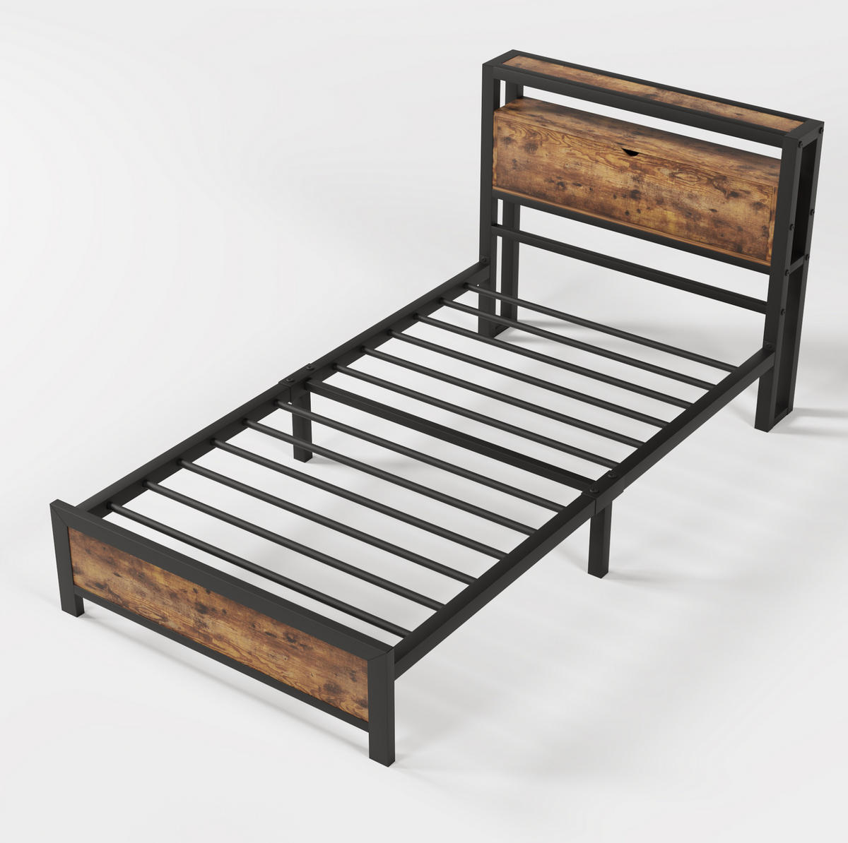 METALLBETT aus Metall und Holz 90x200 cm in Natur mit Stauraum-Kopfteil - Naturfarben, Metall (90/200cm) - Modfu