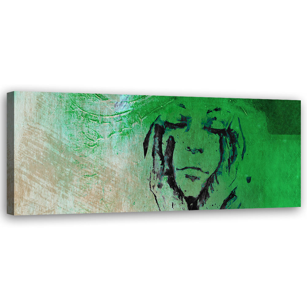 WANDBILD gesicht einer frau grün abstrakt - Grün, Textil (90/30cm) - Feeby