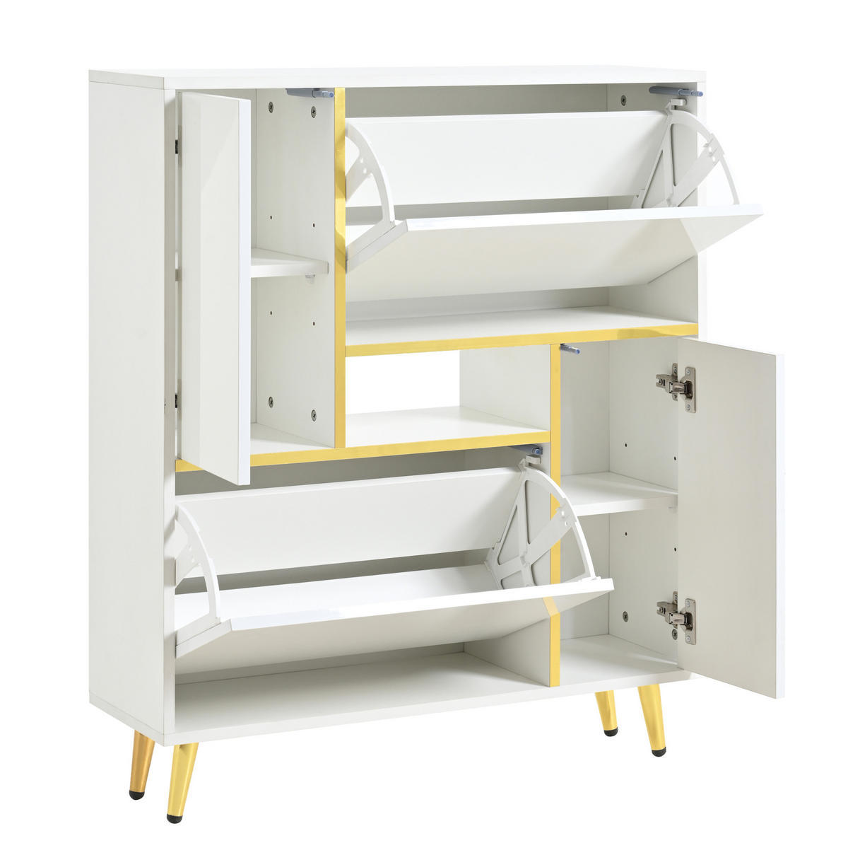 SCHUHSCHRANK 80/25/96 cm in Weiß mit 2 Türen, Hochglanzfront und LED-Licht - Weiß, Holzwerkstoff (80/96/25cm) - BEAOK