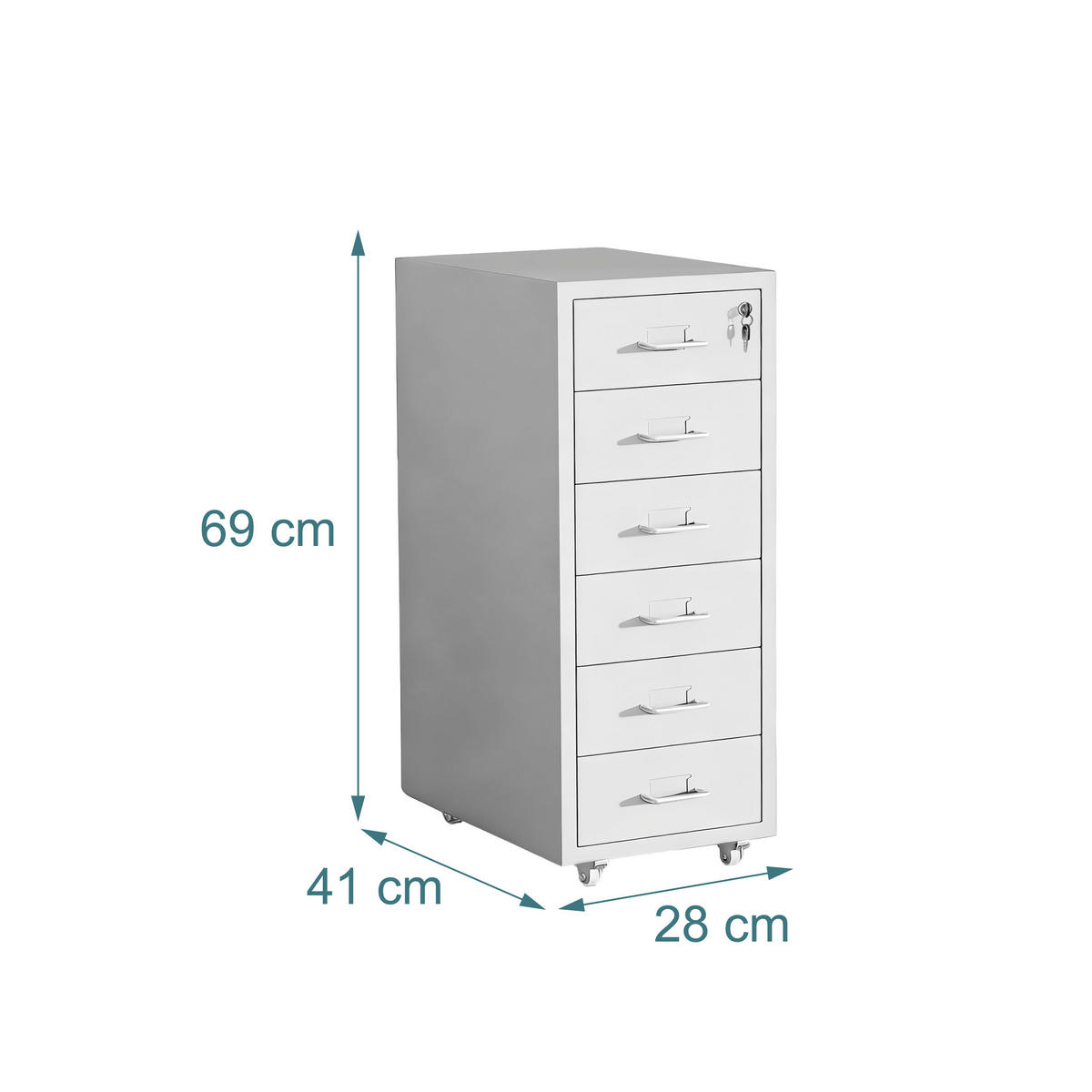 KONTEJNER Bijeli čelični zaključavajući 6 ladica - bijela, metal/plastika (28/69/41cm) - Relaxdays
