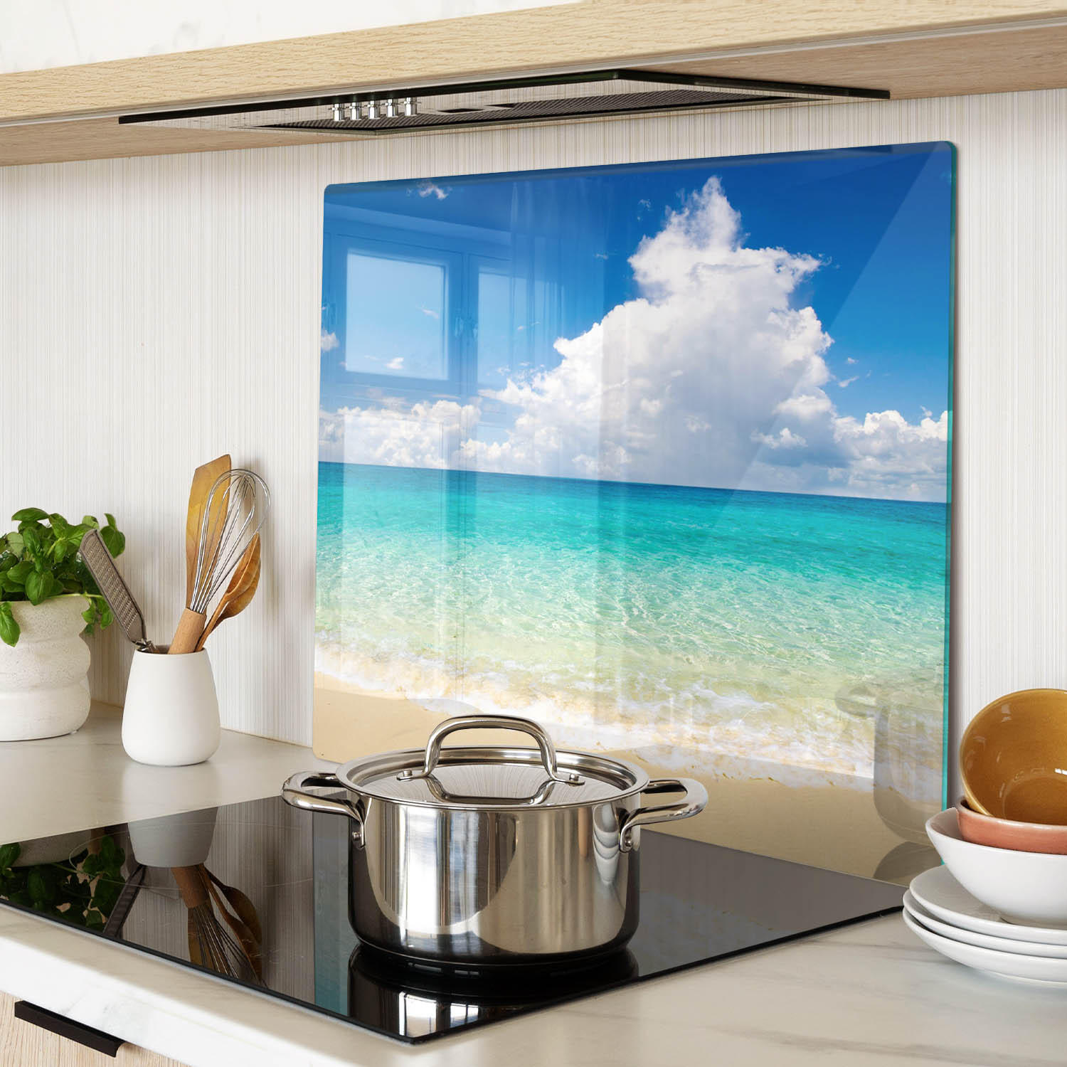 GLASPLATTE 60x52 cm Paradise Beach - Blau, Glas (60/0.4/52cm) - TULUP