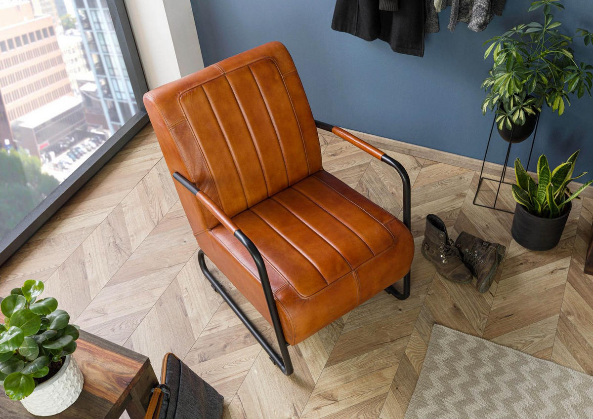 SESSEL Echtleder 59x84x85 cognac IRON LABEL #21 - Braun, Leder (59/85/84cm) - Massivmoebel24