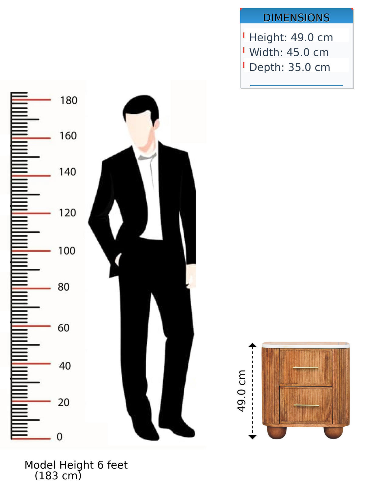 NACHTTISCH mit Golden-Teak-Finish, 2 Schubladen, Marmorplatte oben, braun. - Braun, Holz (45/49/35cm) - Artisan Furniture