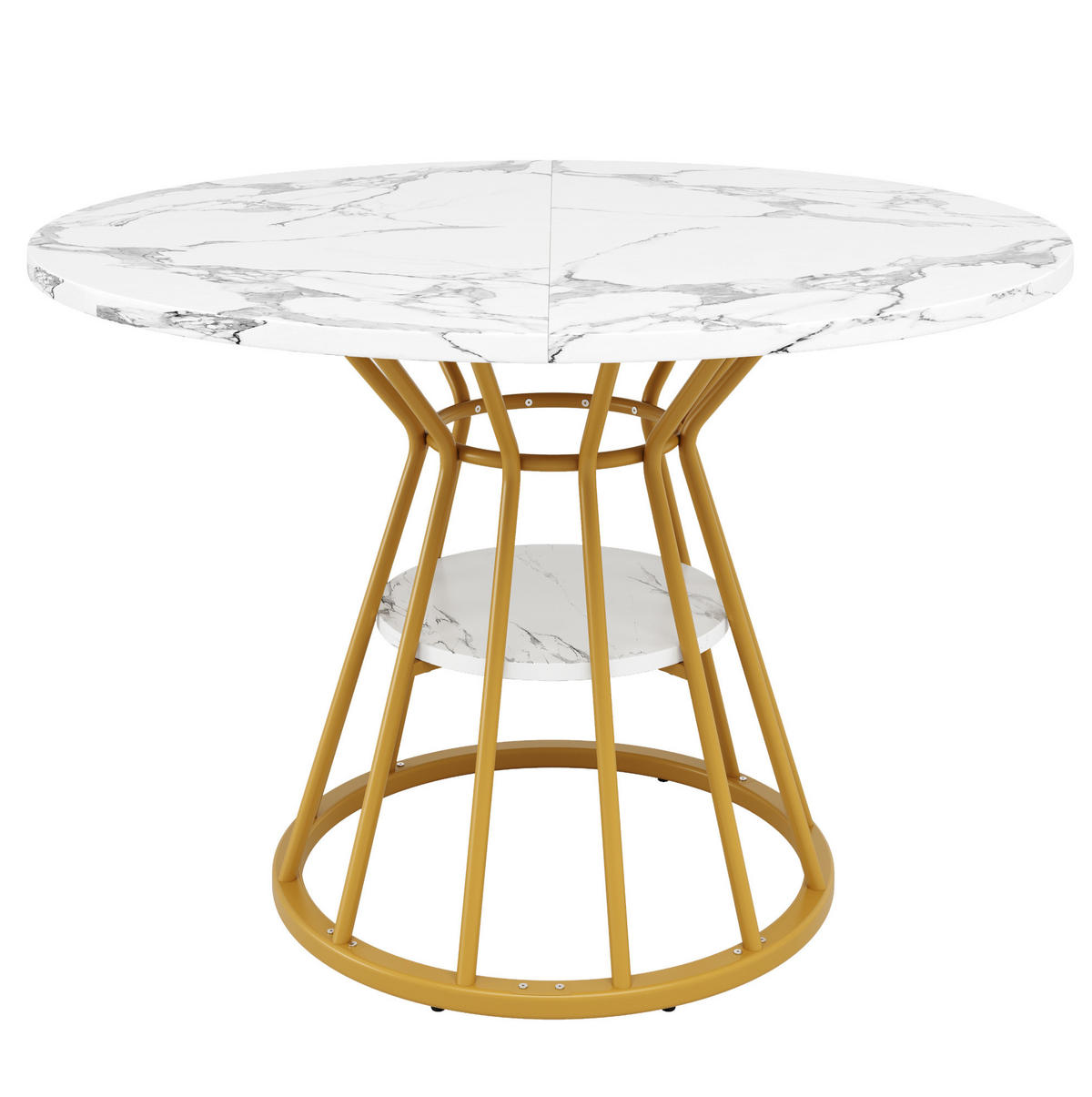 ESSTISCH, MDF in Marmoroptik mit Ablagefläche & Metallgestell, Ø 100/76 cm, Gold - Goldfarben, Holzwerkstoff (100/100/76cm) - Redom