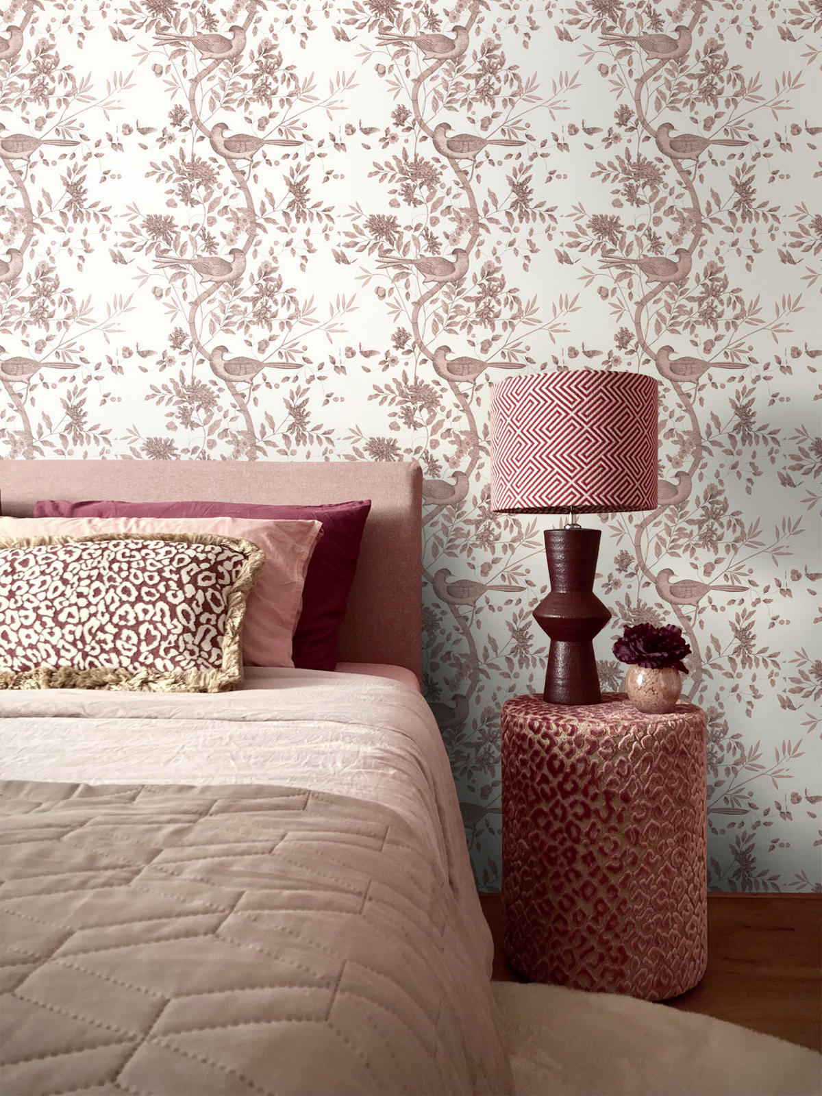 TAPETE Vogelgravur 53 cm x 10.05 m - Rot, Papier (53/1000cm) - Origin Wallcoverings