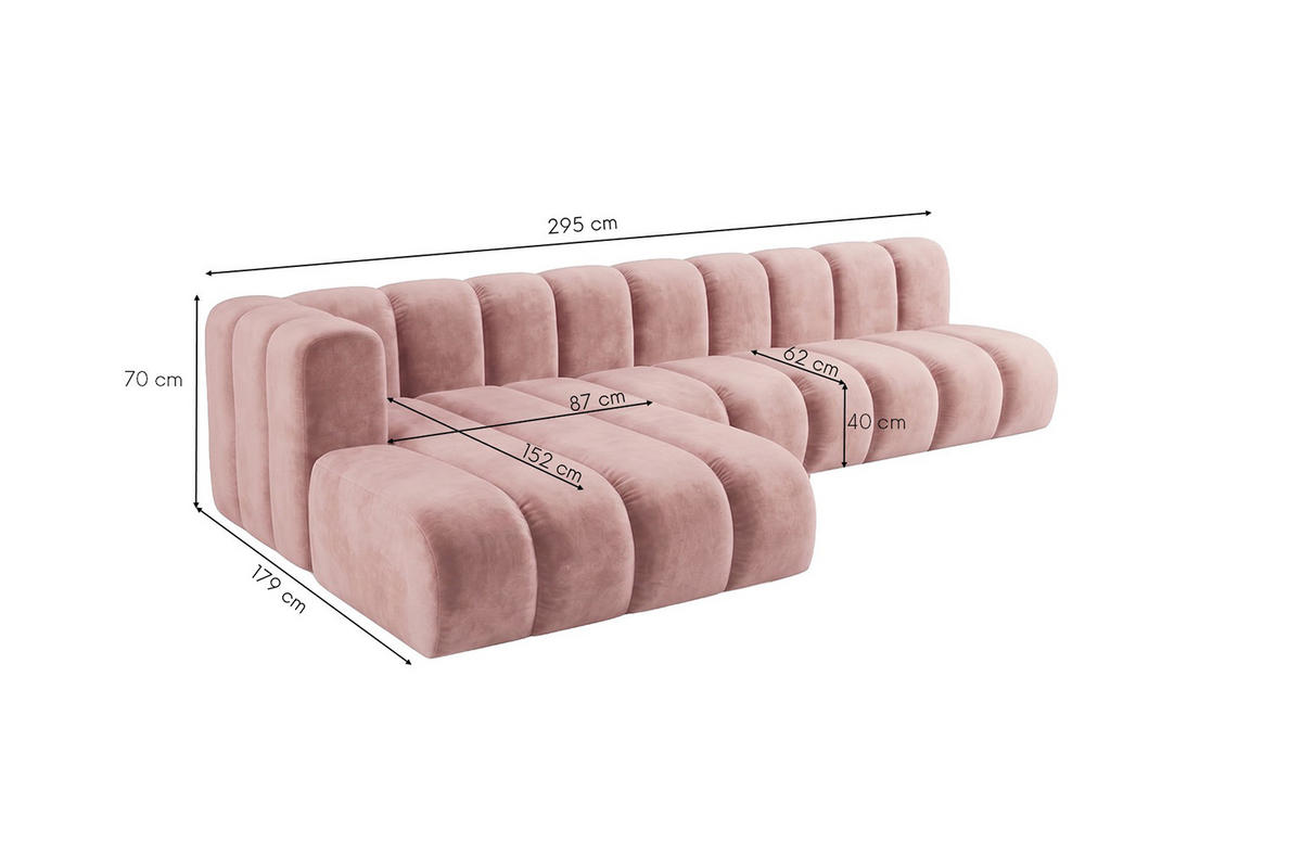 ECKSOFA Modulares In L-Form, Velvet-Stoff Riviera, Hellrosa, Links, GRAND 295 cm - Hellrosa, Holz (295/179cm) - Kaiser Möbel