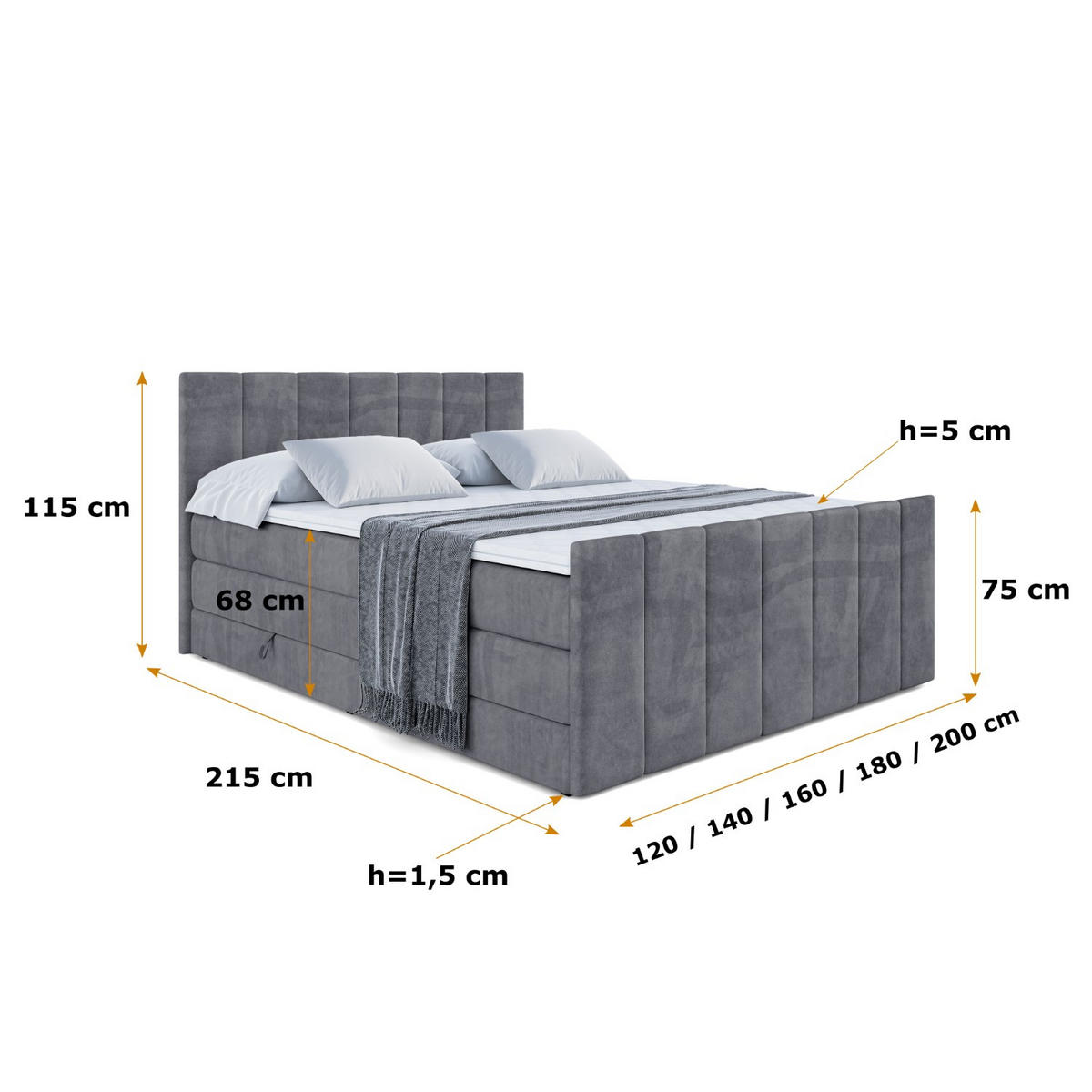 BOXSPRINGBETT MOETI-Z KING - 200x200 - H3/H4 - Dunkelgrau - Dunkelgrau, Holzwerkstoff (200/200cm) - ALTDECOR
