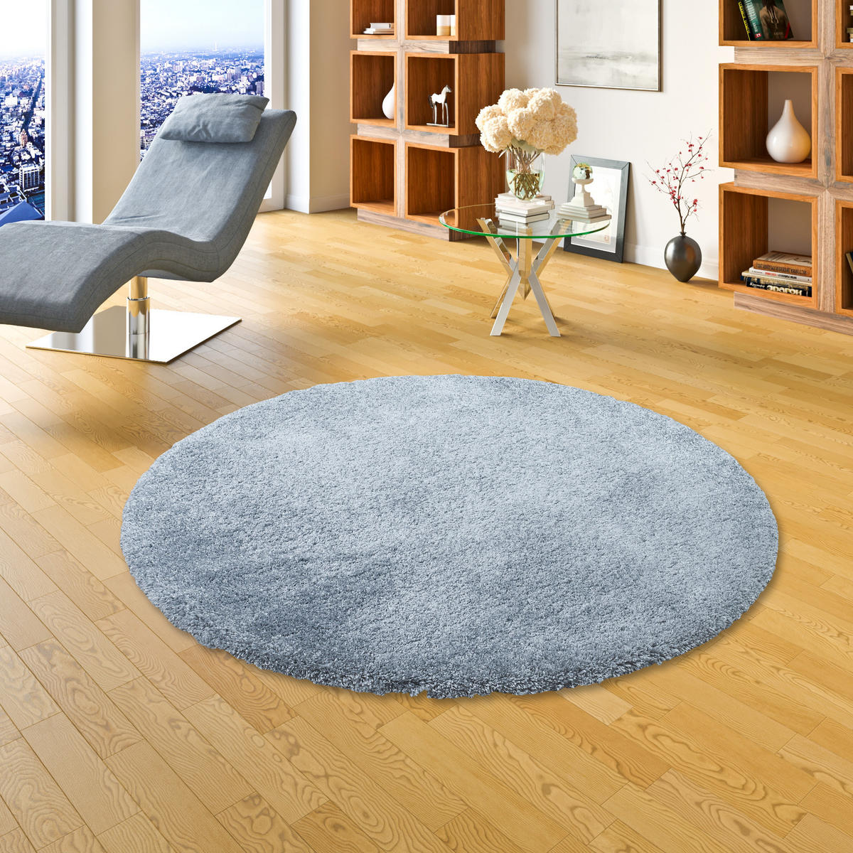 LUXUS HOCHFLOR SHAGGY TEPPICH DREAM RUND - Blau, Textil (100/100cm) - Snapstyle