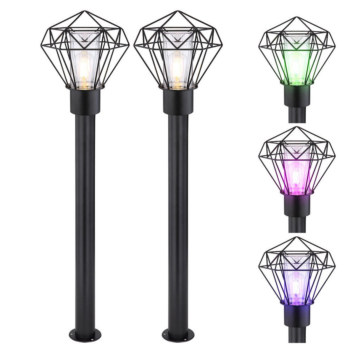 LED AUSSENLEUCHTE HORACE Edelstahl Schwarz 2er Set - Schwarz, Metall (22.5/25.5/100cm) - Globo Lighting