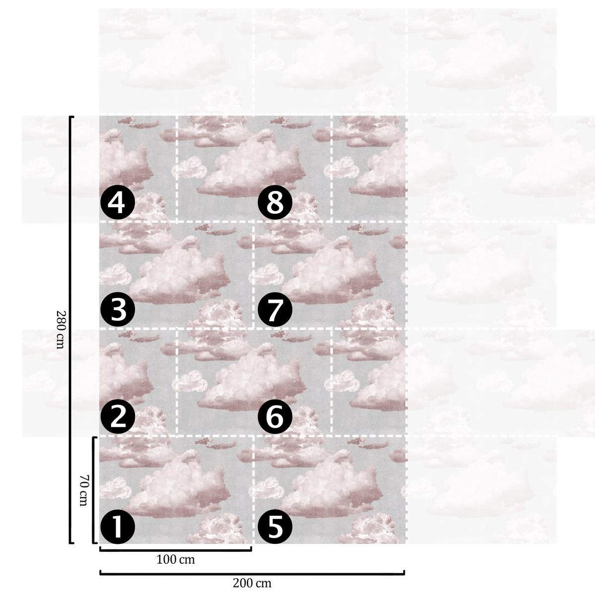 TAPETE Wolken aus echtem Papier, 200x280cm, 8 Bögen - Pink, Papier (200/280cm) - WALLPAPERS4BEGINNERS