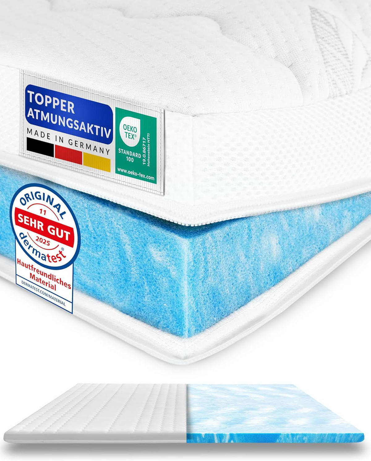 HYPERMĚKKÝ TOPPER 160/200 cm - výška 6 cm a potah z tencelu - bílá, textil (160/200cm) - AM Qualitätsmatratzen