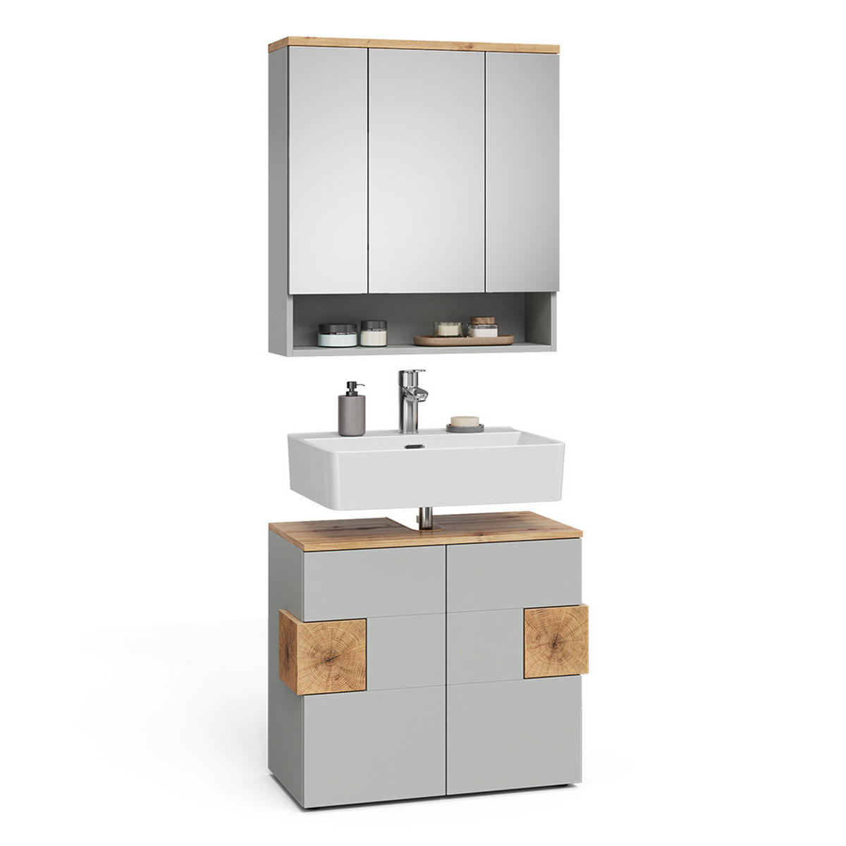 BADMÖBEL-SET Eden Grau 2 Teile - Hellgrau/Grau, Holzwerkstoff (73.1/64/37cm) - Vicco