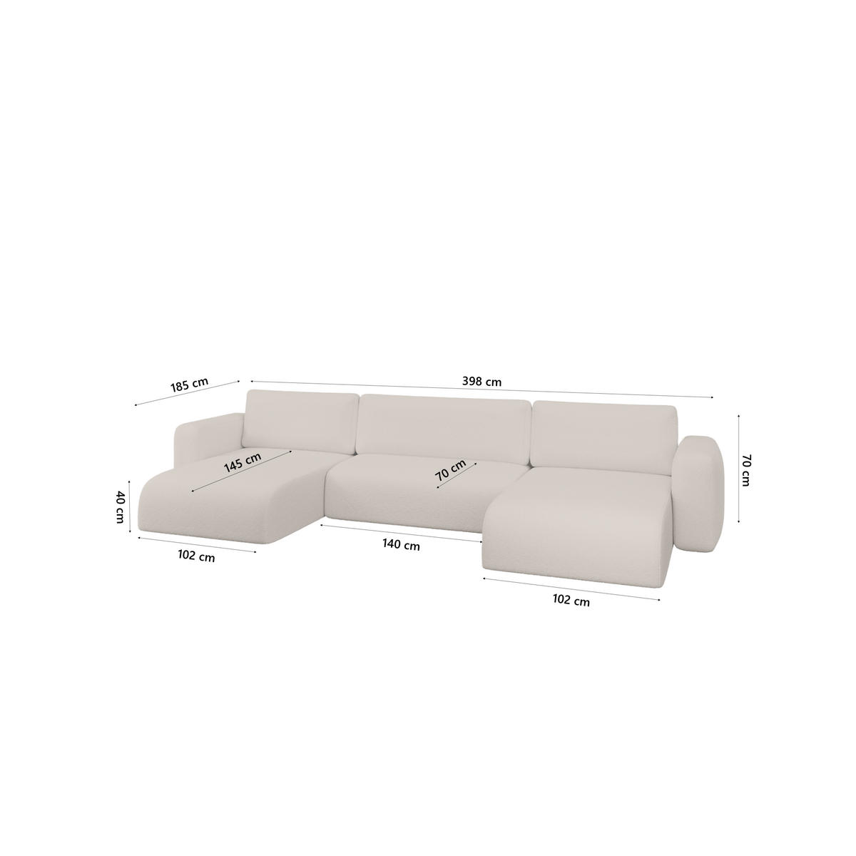 WOHNLANDSCHAFT TALW U mit Schlaffunktion, Beige - Ecru, Textil (398/185cm) - Fedve