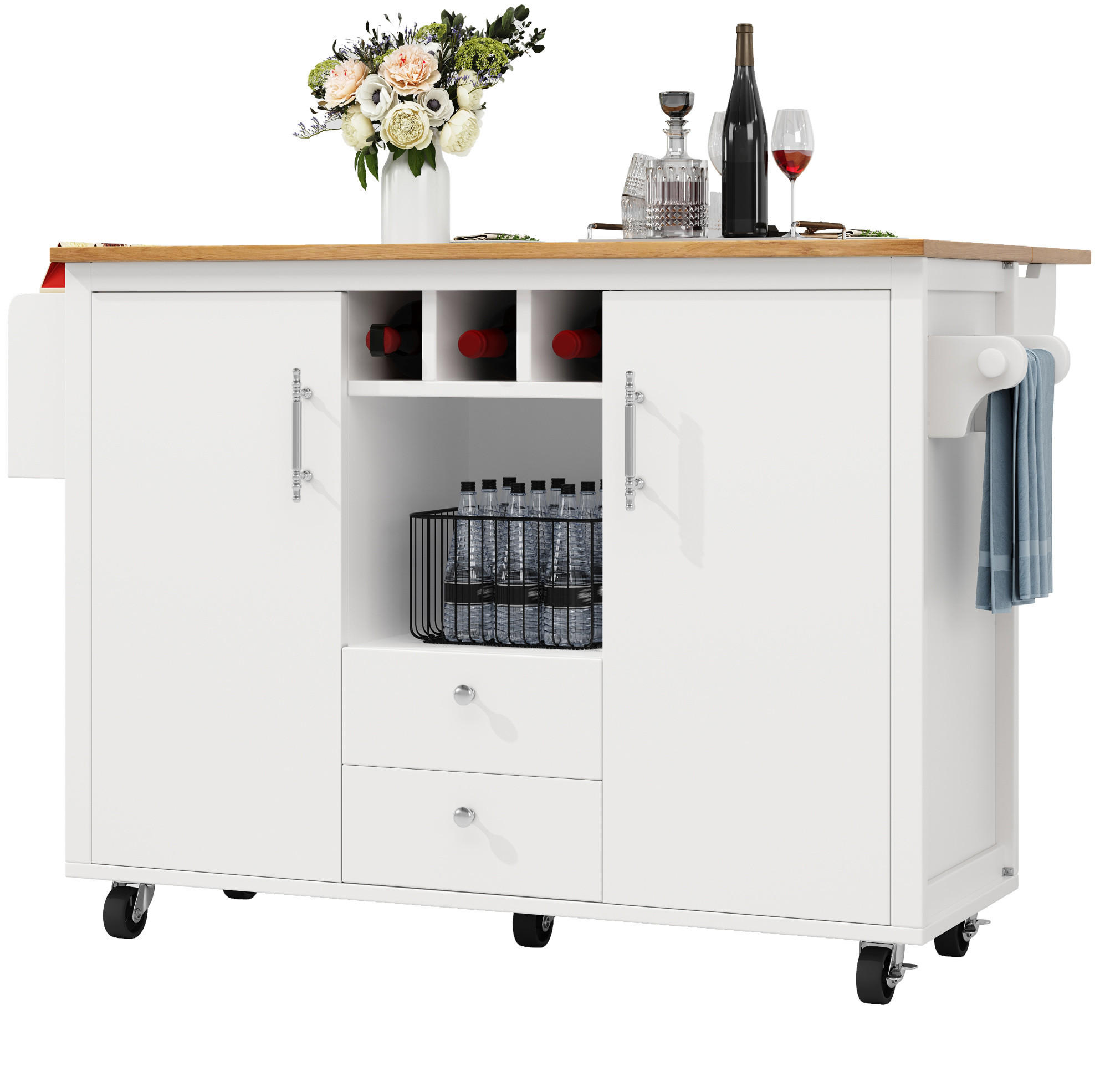 KÜCHENINSEL mit Klapptisch 137,9 x 73 cm MDF Metall White - Weiß, Metall (73/92.5/137.9cm) - Beauniv