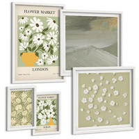 BILDER SET 5er Set - 50x50 cm & 20x30 cm & 40x60 cm Weißer Rahmen - Florale Abstraktionen im Boho-Stil - Weiß, Kunststoff (40/60cm) - TULUP