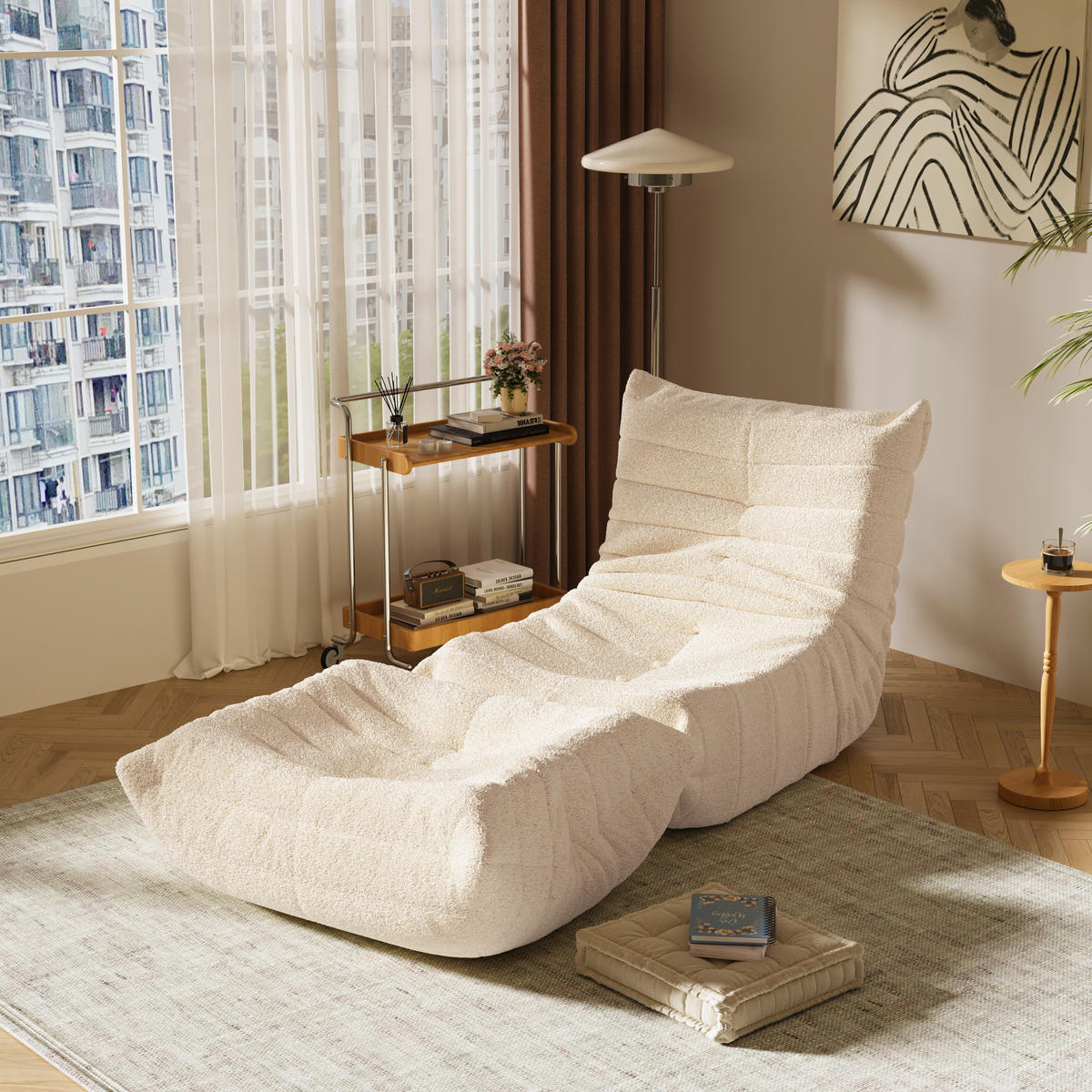 LIEGESESSEL in Sacksessel-Form 112/120/82 cm Beige für Schlafzimmer Wohnzimmer - Beige, Textil (120/82/112cm) - OKWISH